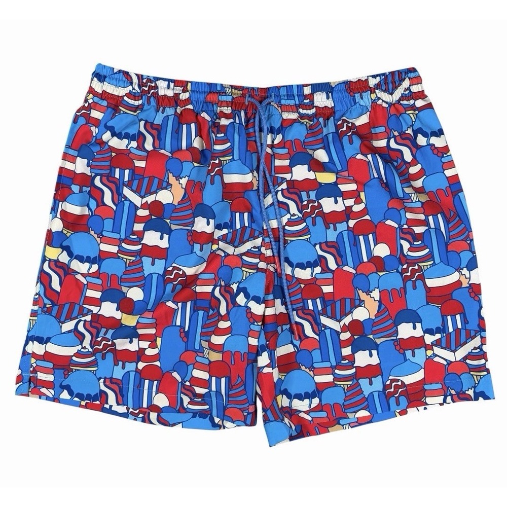 Rsvlts Board Shorts Sz L Red White Blue Ice Cream Unlined Swim Trunks EUC